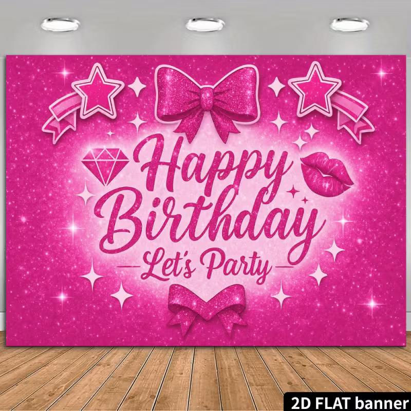 2D Sparkly Pink Themed Birthday Photography Background