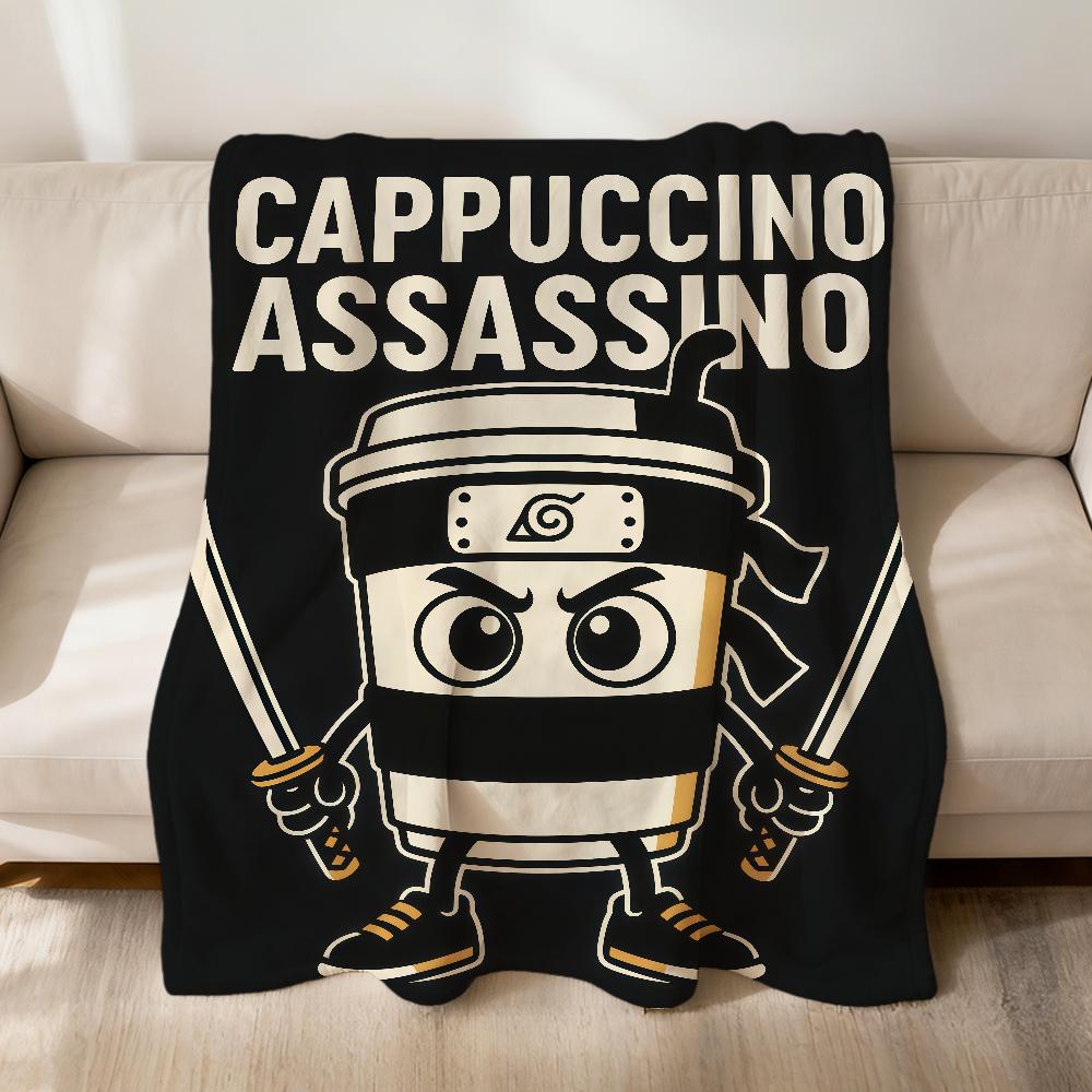

Flannel Soft Warm Plush Blanket For Sofa Living Room Hogar Bedroom Home Car Portable I-Italian Brainrot Cappuccino A-Assassino 75x90cm