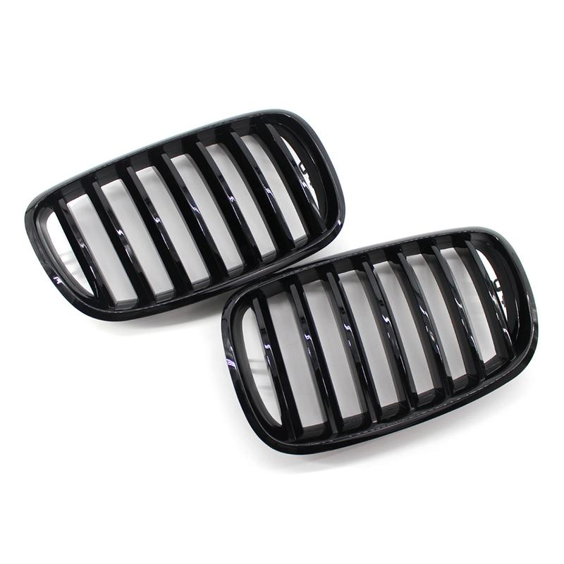 1 Pair Front Bumper Racing Grille Gloss Black Double Slat Kidney Grille for BMW X5 E70 X6 E71 2007-2013 Car Accessories