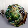 1pc Stained Glass Raccoon Auto Folding Umbrella, Sturdy And Durable Automatic Folding Umbrella with 8 Ribs, Convenient for Outdoor Use075