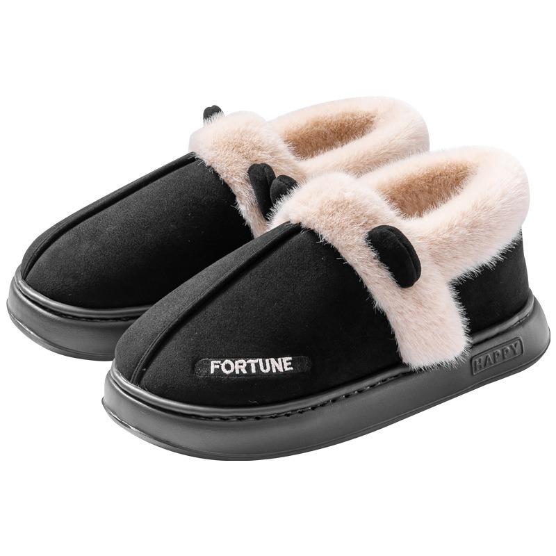 Small ear bag and cotton plush plush cotton shoes, indoor home warm and non-slip, wear-resistant thick-soled confinement shoes
