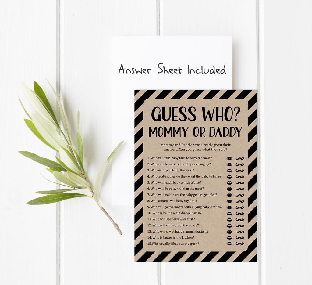 Inkdotpot Who Said it Game Mommy Or Daddy 50 Sheet Fun Baby Shower Game Its A Boy Its A Girl Stripe Gender Reveal Rustic Kraft Party Supply