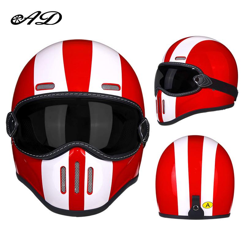 AD Fiberglass Retro Full Face Motorcycle Helmet for Men and Women