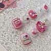 Strawberry Bear Short Wearable Nails - Cute Cartoon Design, Gentle Whitening, Handmade Finished Manicure Patches