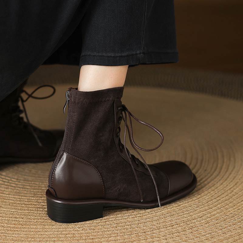 Krazing Po Microfiber Winter Round Toe Size 33 Western Boots Size 43 Lace Up Low Heels European Designer Ankle Boots