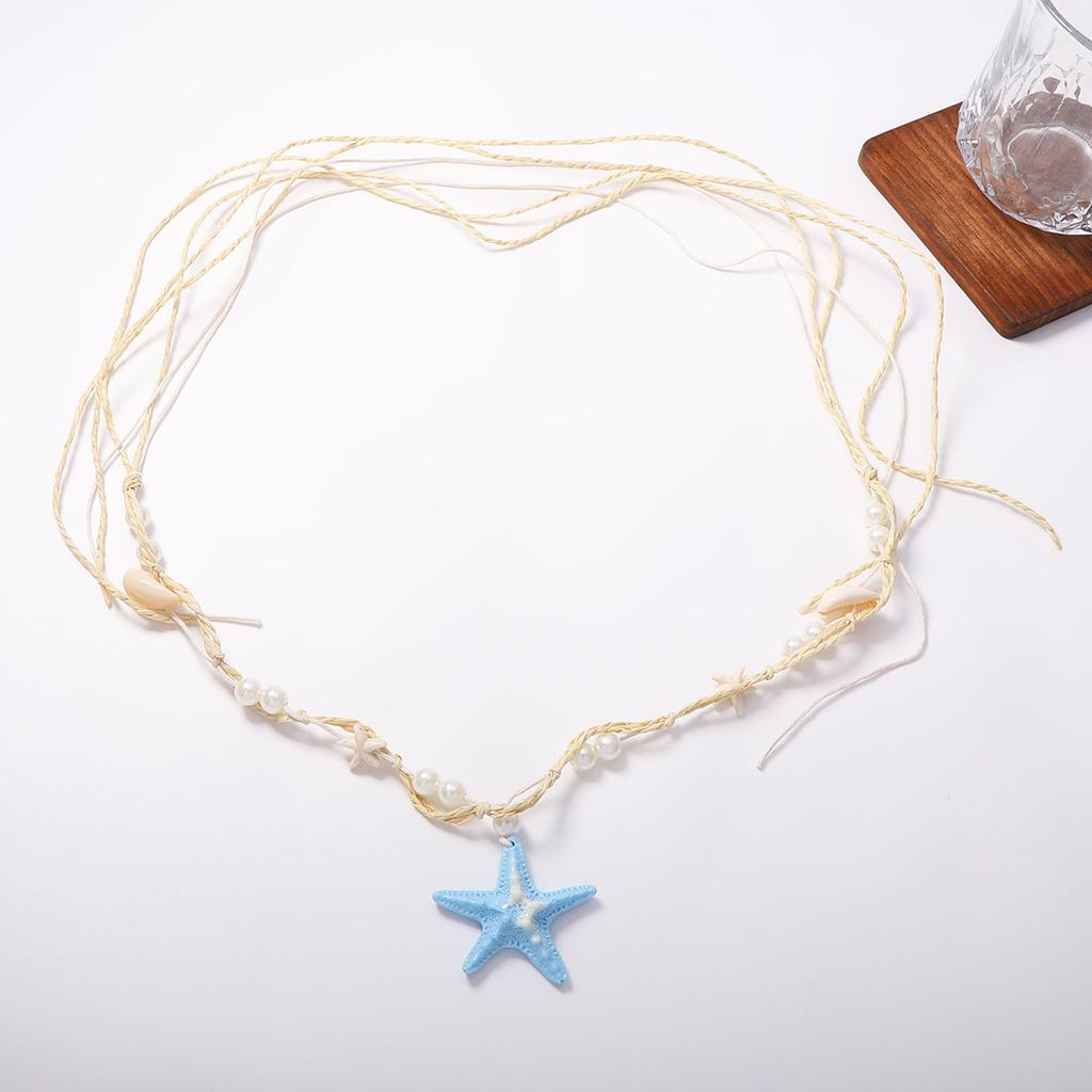 Holiday style niche personality shell starfish pendant hand-woven raffia necklace beach versatile women's models