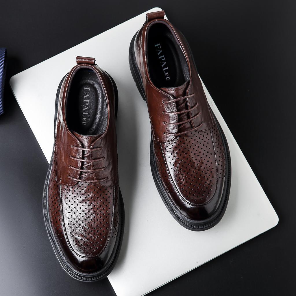 2025 summer hollow leather shoes British style men's shoes business soft sole suit leather shoes breathable and comfortable trend