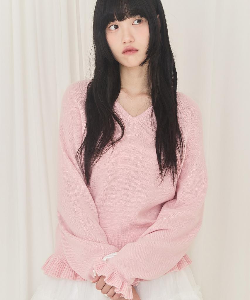 Alkialka V-Neck Frill Knit (Light Pink)