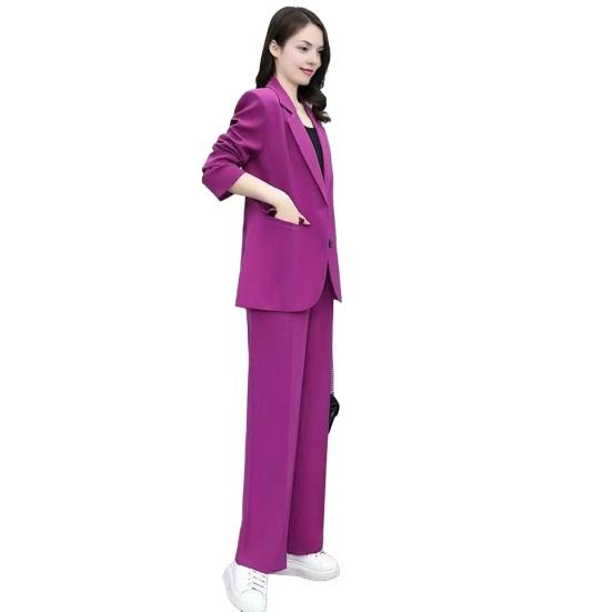 Damen 2-teiliges Anzugset Lässiger Langarmblazer mit Hose Business-Outfits