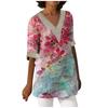 Women Casual Loose Shirts Lace Trim V Neck Tops Print Tops T-shirts Tee