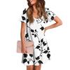 Women's Summer V-neck Casual Beach Dress Short Sleeve Floral Print Dress