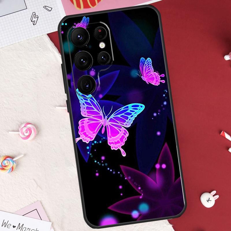 Black Beautiful Butterfly Case For Samsung Galaxy S26 Ultra S23 S22 S21 S20 S24 S25 Ultra S10 Plus S25 FE Cover Shell