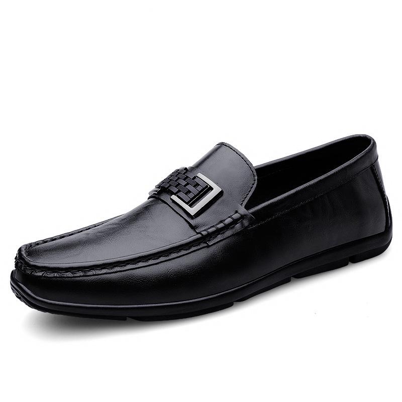 Men s 2025 Spring Leather Loafers: Business Casual Slip-on Shoes in Genuine Black Leather 43