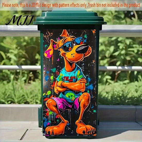 Colorful Utility Room Surface Decals Cartoon Animal Trash Can Sticker, Self-Adhesive PVC Decal, Waterproof Cute Decorative Adhesive for Household Bins
