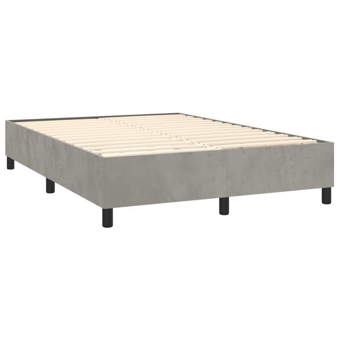 Lit avec sommier et matelas - Maison Exclusive - Velours gris clair - 140x200cm - Tête de lit réglable