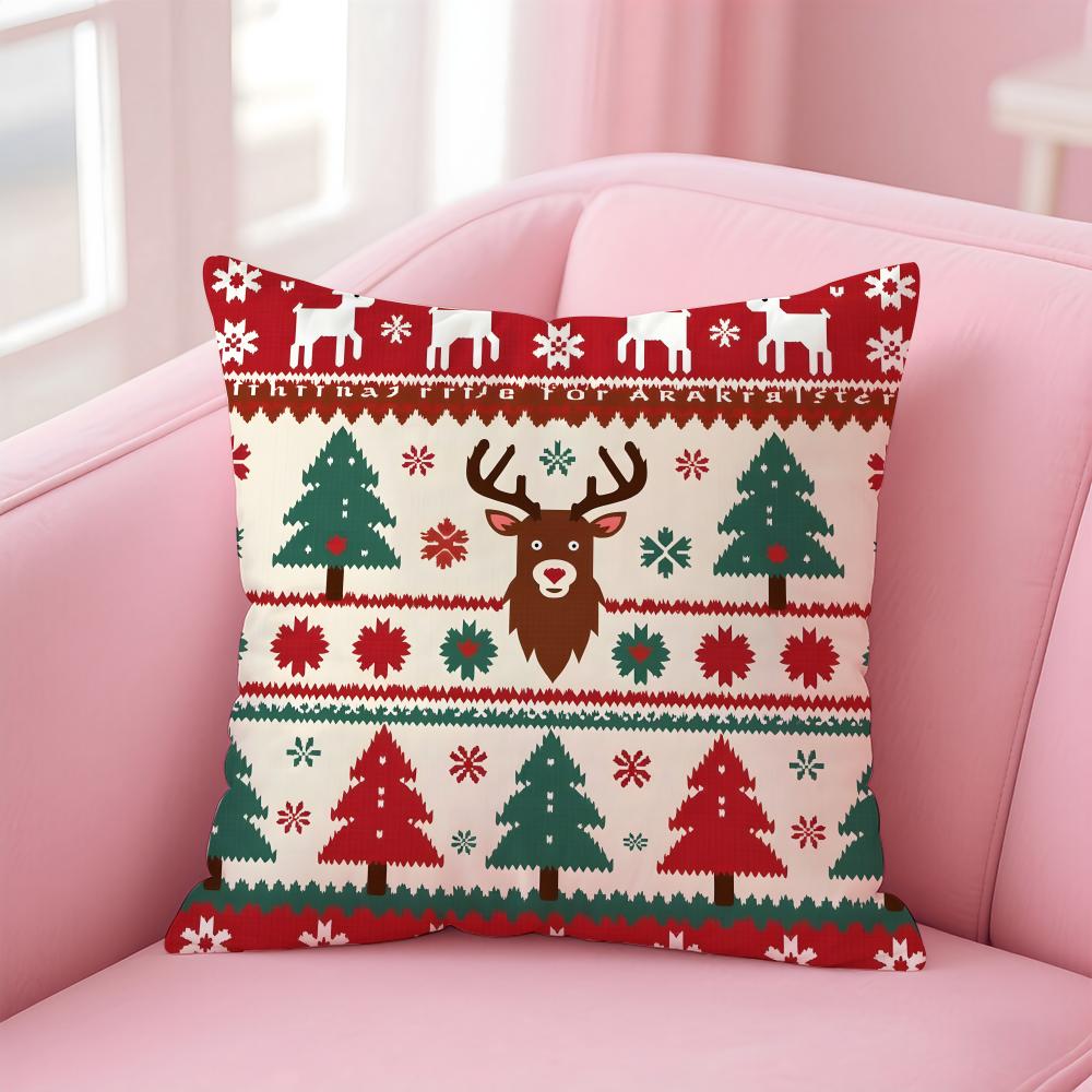 Cchristmas Illustration Cushion Cover Pillowcase Short Plush Invisible Zipper Room Sofa Cushion Cover