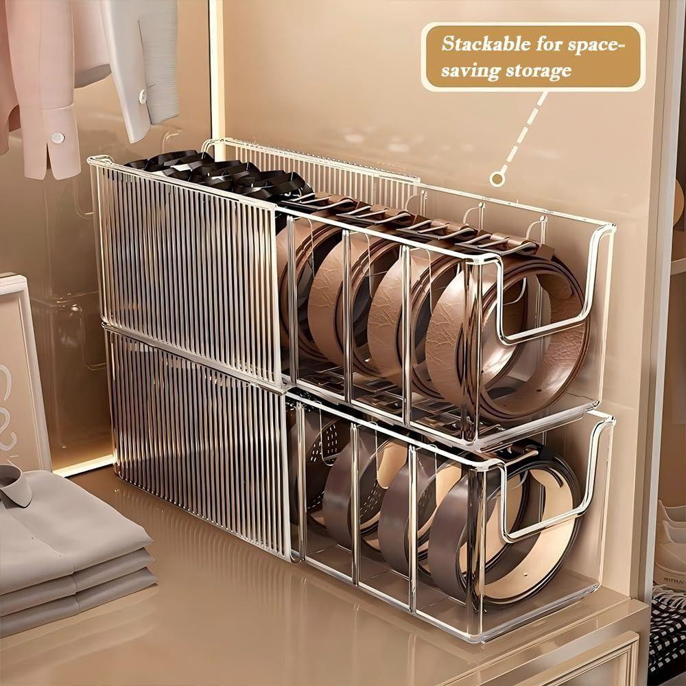 Transparent Belt Storage Box with Removable Partition Large Capacity Socks Organizer Detachable Household Belt Holder