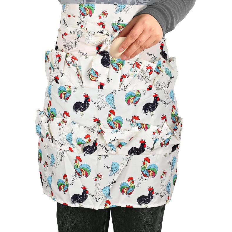 12 Deep Pockets Egg Apron, Chicken Egg Collecting Apron, Egg Holding Apron, Duck Goose Egg Gathering Apron for Housewife Cartoon Style