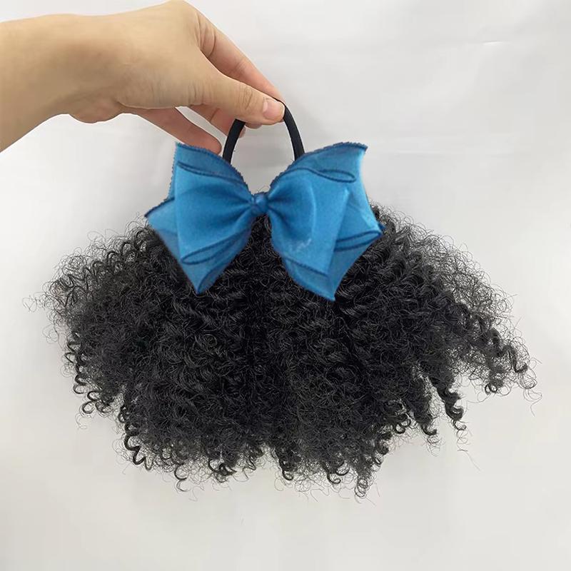2pcs/ Luxury Kids Hair Buns Kids Afro Puff Soft Like Natural Human Hair Hand Feel Marley Kinky Bulk for Hair Girl with Elastic