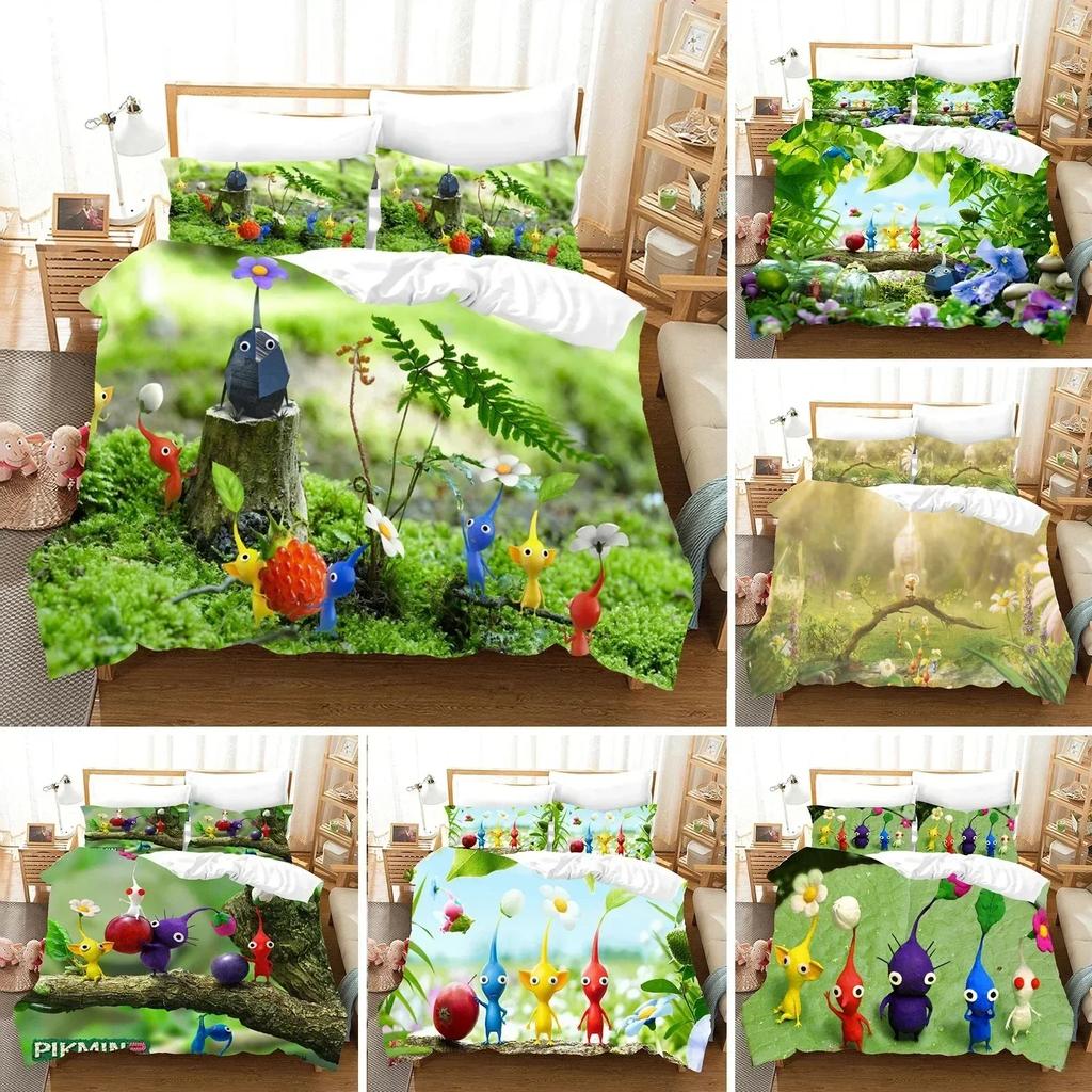 3D Printed Anime Pikmin Bedding Set Duvet Cover Sheet Printed Bed Set Pillowcase Bed Full Queen King Size Comforter Bedroom