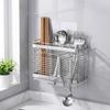 Stainless Steel Flat Steel Chopsticks Holder with Hooks Kitchen Draining Rack Wall Mounted No Drilling Storage Organizer for Countertop