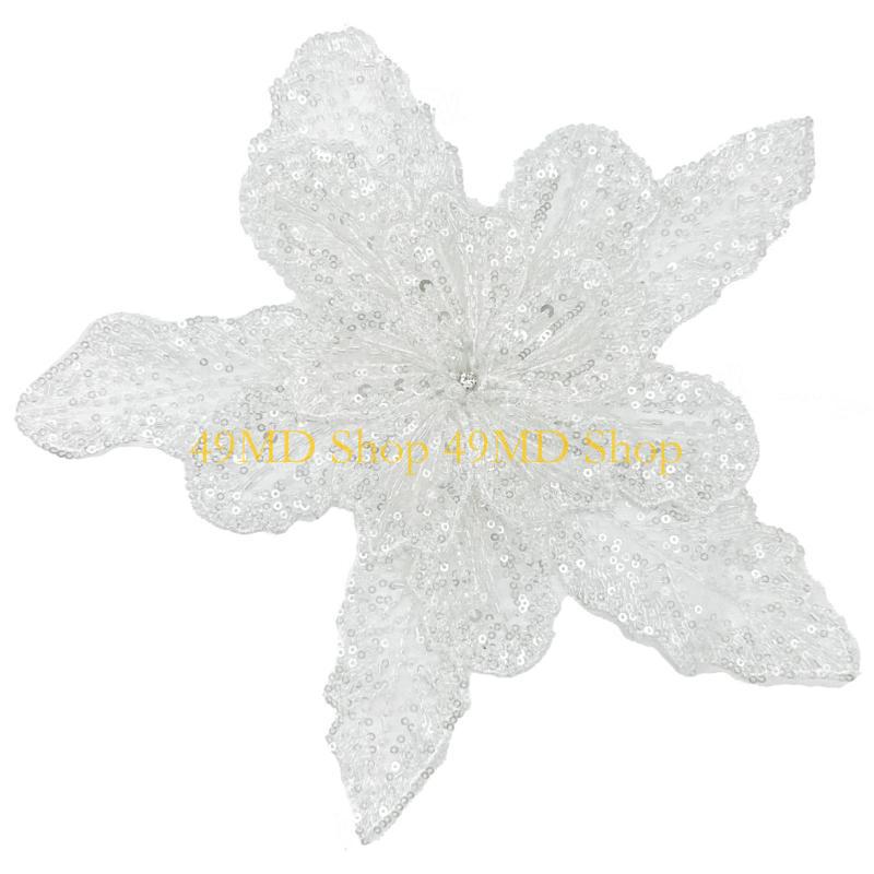 

49MD Eye-Catching Flower Applique Sequined Sewing on Patches for Wedding Dress білий