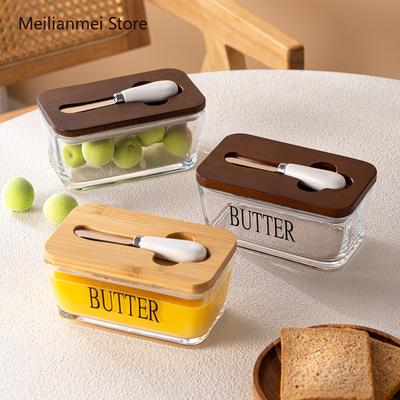 Glass Sealed Butter Box with Lid Spatula Household Cheese Preservation Sealed Jar Household Cheese Box Tableware Butter Plates