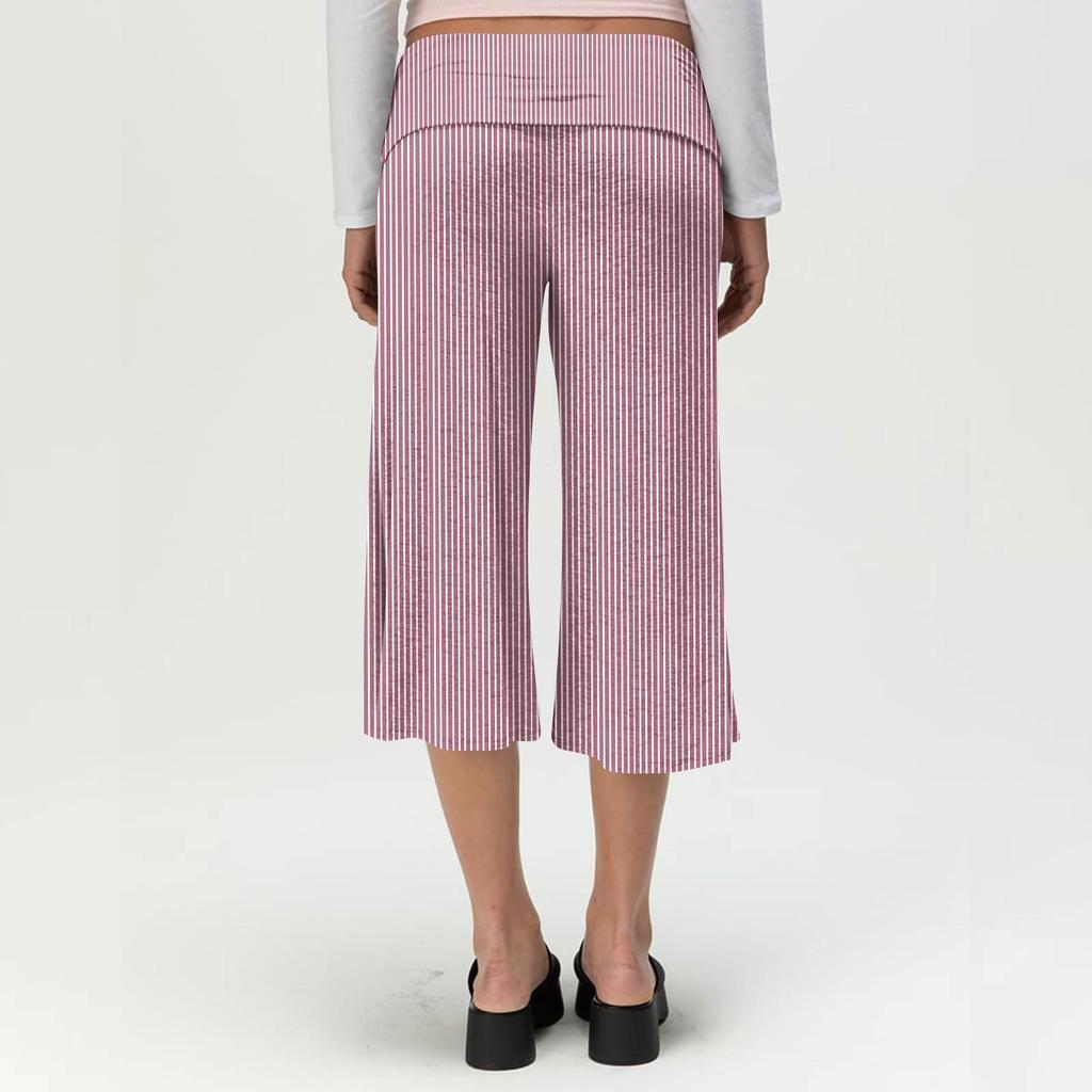 Pantaloni Corti da Donna a Vita Pieghevole Fondo Svasato Pantaloni da Tuta a Vita Pieghevole Bassi Yoga Elasticizzati Casual Gamba Larga Pantaloni da Tuta