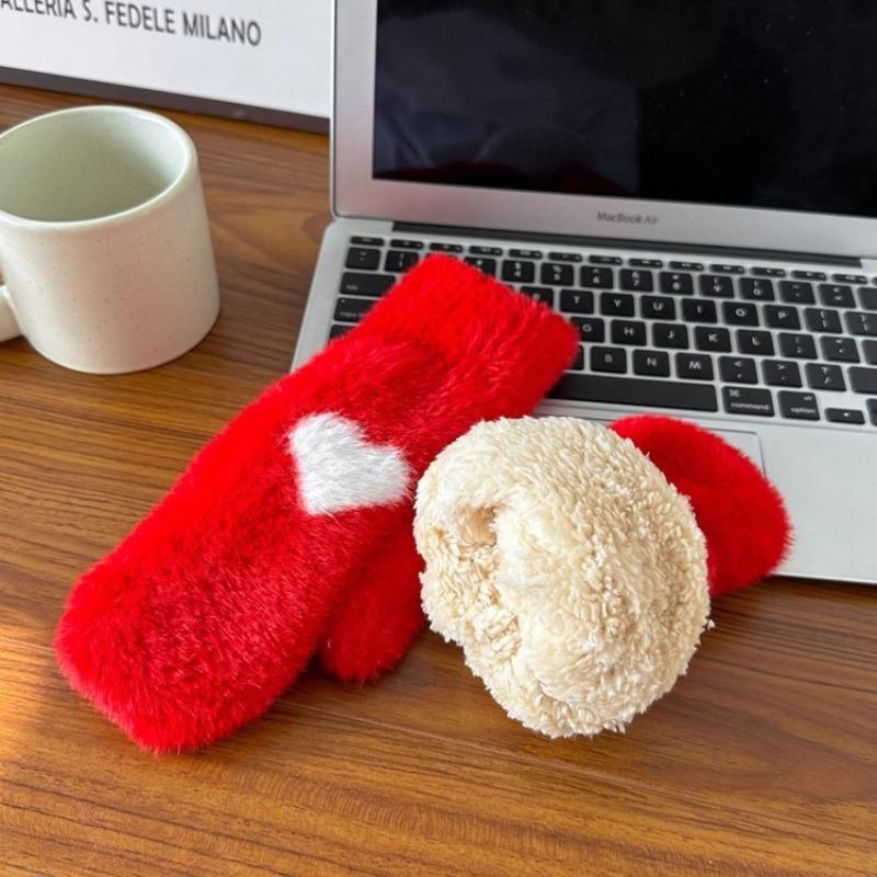 Mittens Women's Fashion Plush Thickened Double Layer Festive Red Full Finger Bag Warm and Cold-proof In Winter