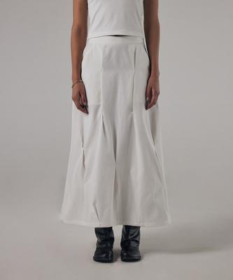Teulimingbeodeu Bar-Tack Pleated 2-Way Fit Skirt [ White ]