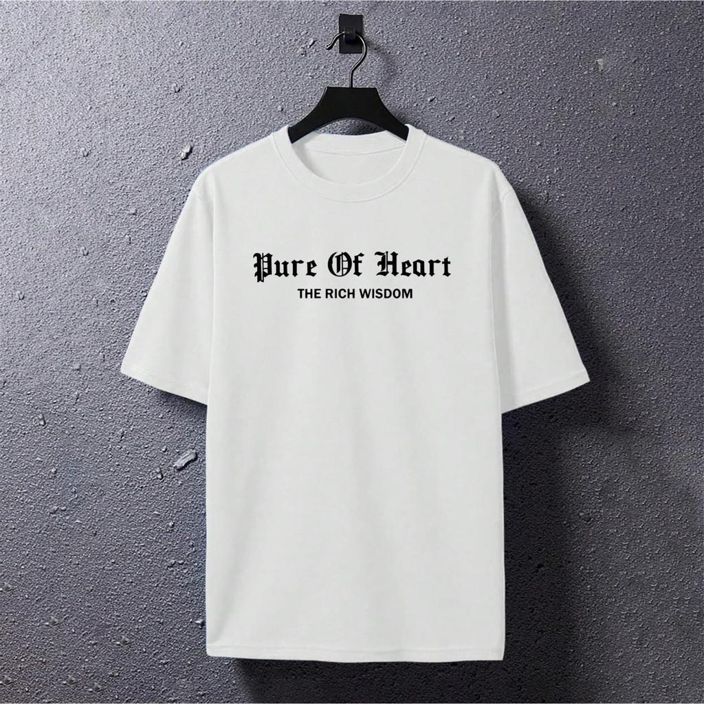 Men's Gothic "Pure Of Heart" Angel Graphic Tee, Retro Streetwear Oversized T-Shirt with Front & Back Print