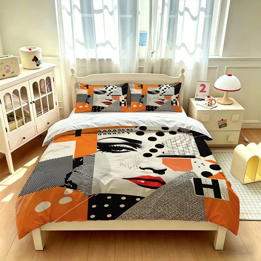 3PCS Pop Art Collage Girl Bedding Set with Soft Core, Decorative, and Machine-Washable
