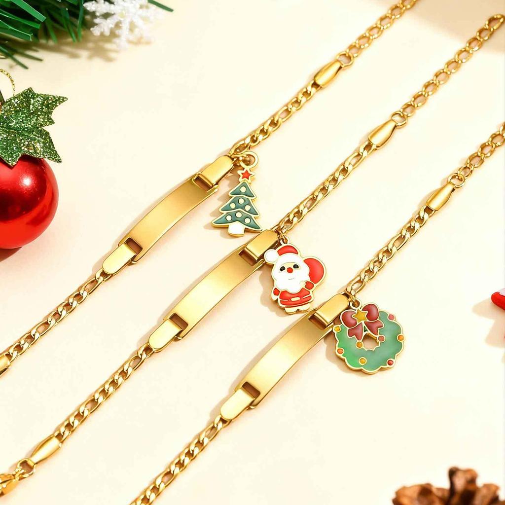 Children'S Christmas Gift, Stainless Steel Curved Sign Dripping Oil Santa Adjustable Children'S Bracelet