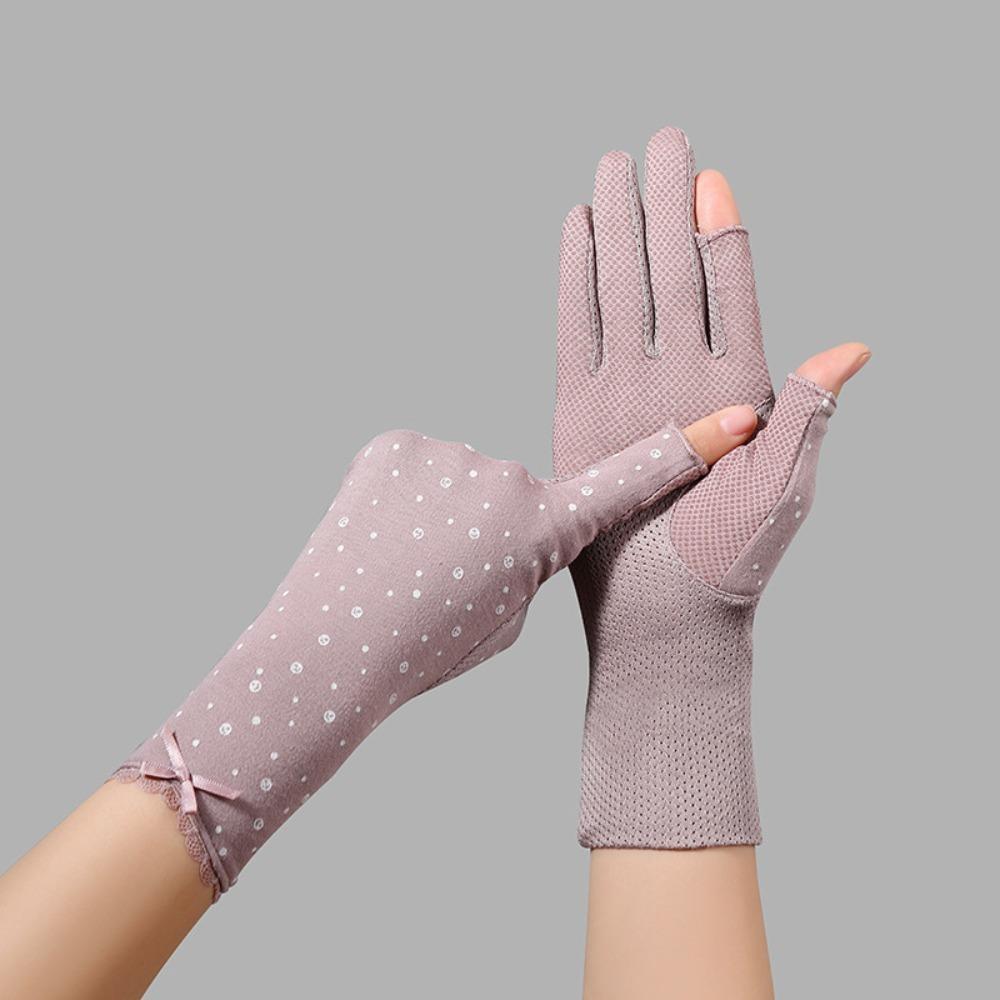 Fashion Lace Trim Driving Gloves Non-Slip Anti-UV Cycling Gloves Thin Mid Length Sun Protection Gloves