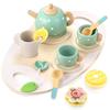Wooden Afternoon Tea Set Toys for Girls Boys Toddlers Food Pretend Play Toys Simulation Kitchen Wood Tea Cup Set Toys for Kids