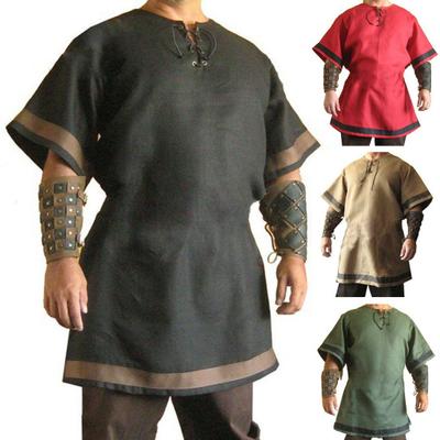 Traje de guerreiro viking, camisa medieval masculina, traje de cavaleiro viking, vintage, renascentista, nórdico, pirata, túnica, camisa para cosplay, performances de palco