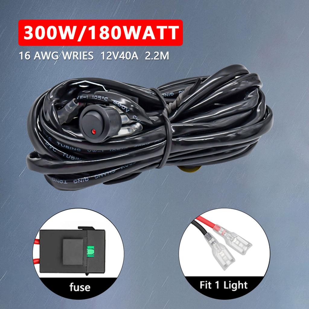 LED Light Bar Wiring Harness Kit, 300W Universal LED Work Light Bar Wiring Harness 12V 40A for Off-Road Vehicles Fit 2 Light