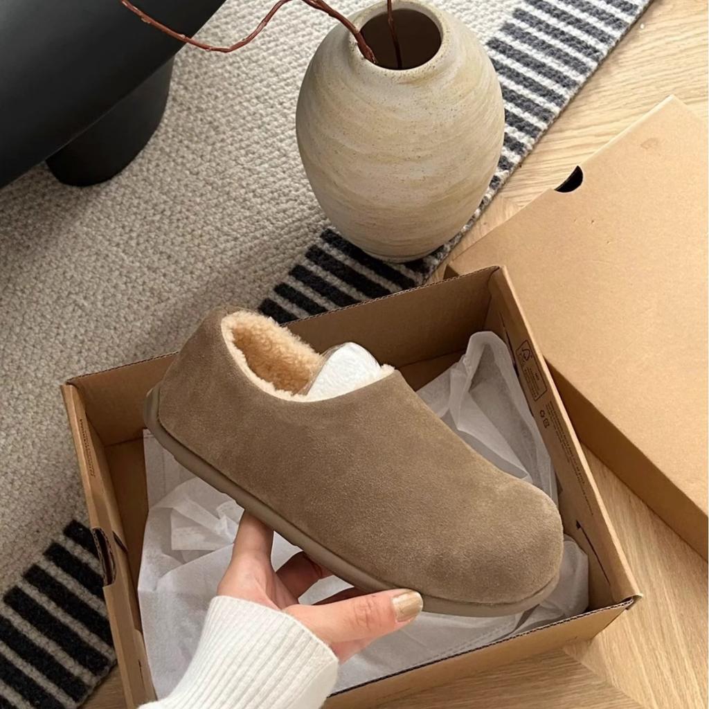 Fleece Birkenstock Shoes Women's Platform All-inclusive Muller Shoes Fluffy Half Drag 2025 Autumn and Winter Wear a Pedal Warm Cotton Shoes