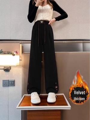 Girls' 2025 Fleece-lined Wide-leg Pants, Autumn & Winter Fashion, Thick & Loose Fit, for Middle & Big Kids.