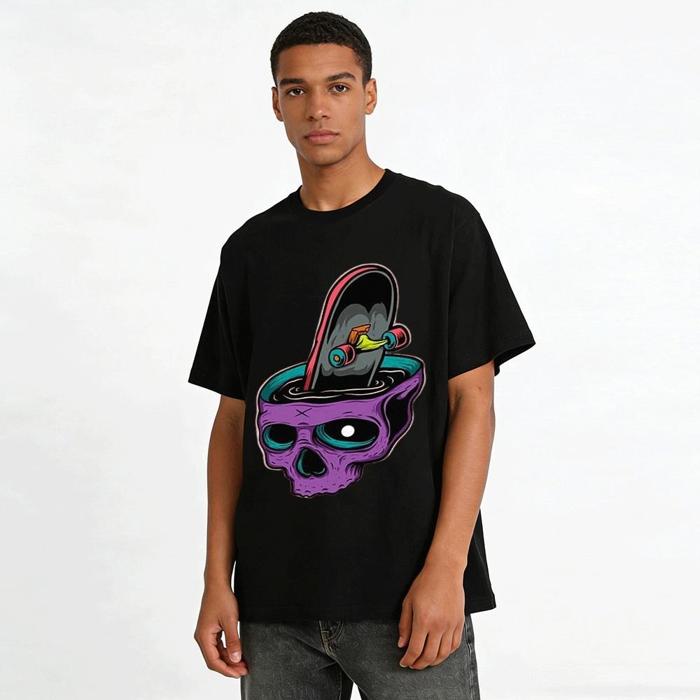 Skull Skateboard Print Streetwear Casual Unisex Short Sleeve T-Shirt Pure Cotton T-shirt