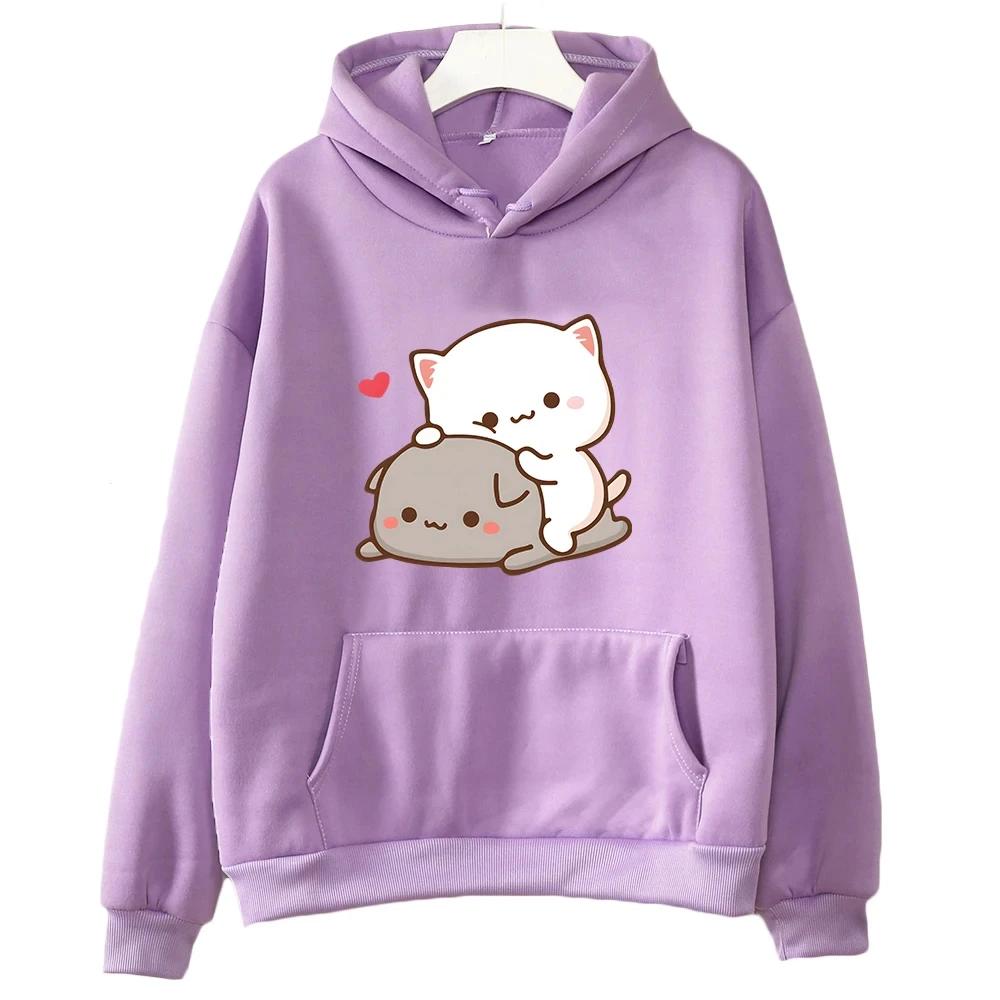 Mochi Peach And Goma Cute Cat Hoodie Sweatshirt for Girls Fashion Kawaii Cartoon Pullovers Women_Men Harajuku Aesthetic Hoodies