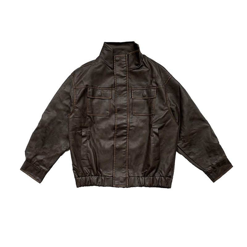 Unisex Japanese Retro Lambswool Leather Jacket for Autumn and Winter
