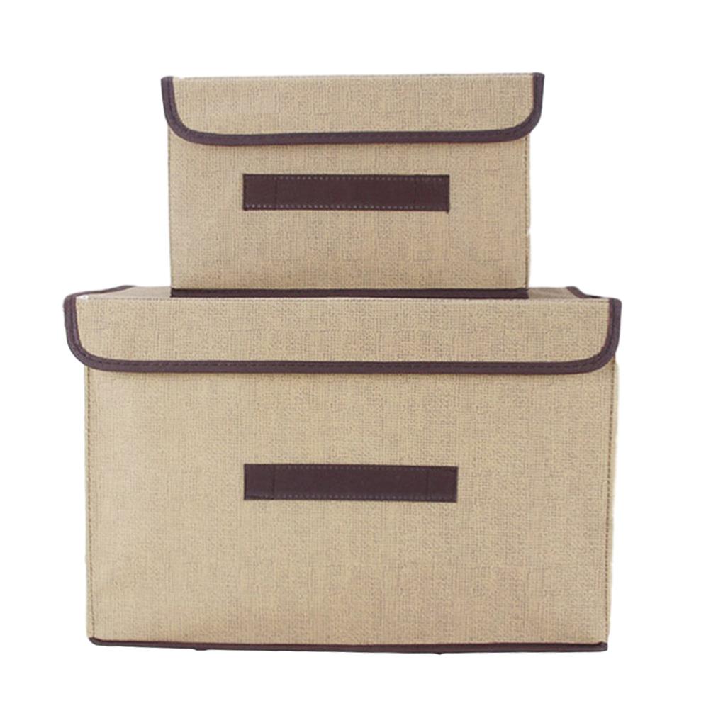 2Pcs Folding Storage Box Non Woven Rectangle Fabric Clothes Basket Toys Container with Lid