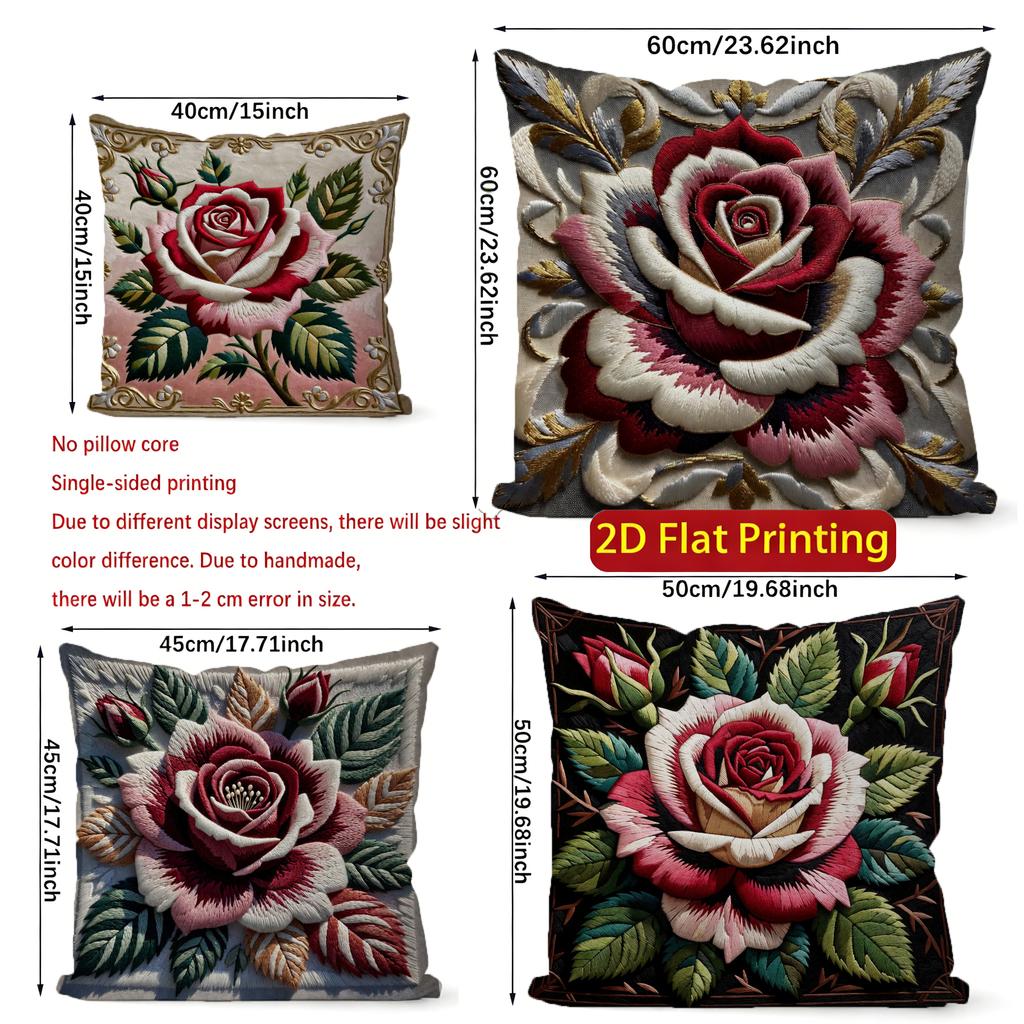 2D Vintage Rose Embossed Floral Throw Pillow Covers Pattern Cushion Cover Suitable For Sofa Bedroom Car Pillow Cover
