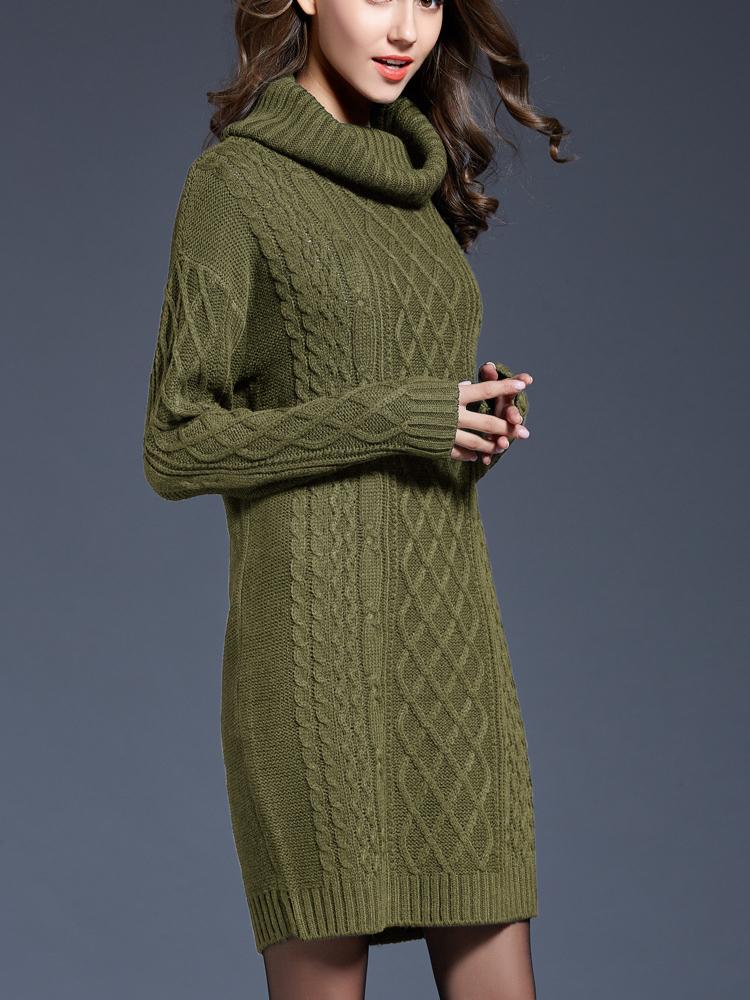 Autumn and Winter Plus Size Women's Knitted Sweater Dress Long High Neck Sweater for Women