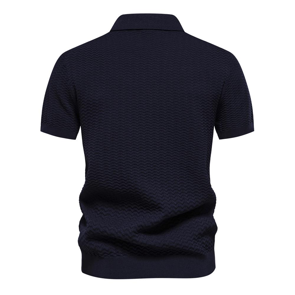 New Summer Textured Ribbed Knit Polo Shirt for Men Short Sleeve Breathable and Cool Mens Polo Shirts