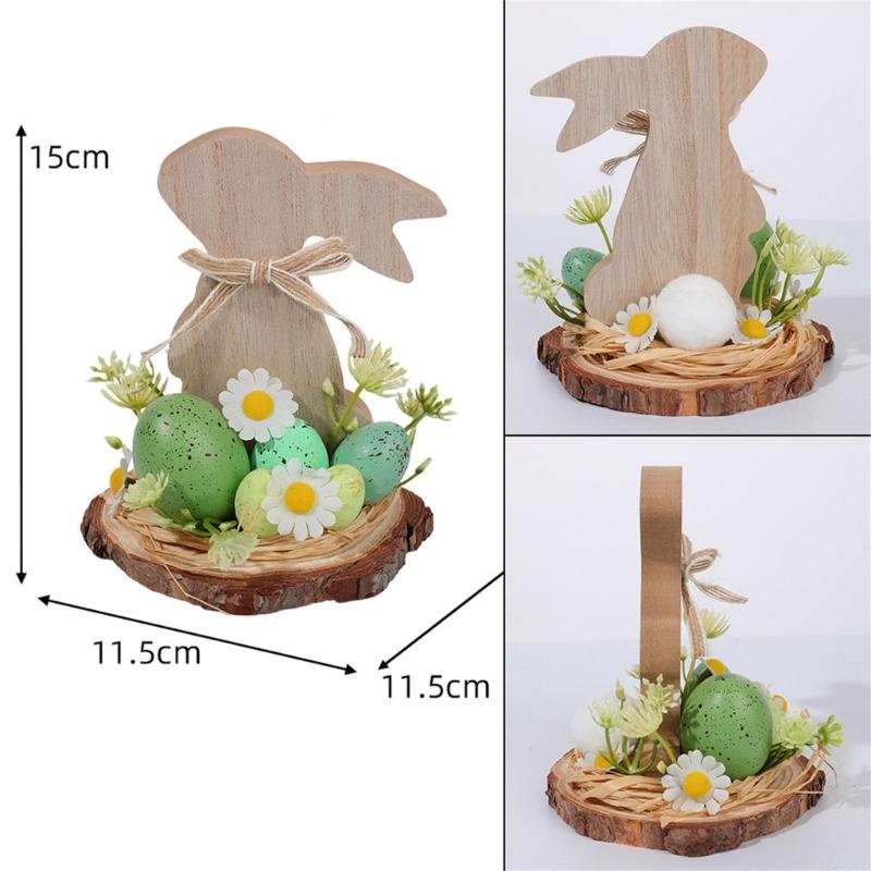 Hand Carved Wood Easter Hare Ornament Wooden Animal Figurine Festival Decoration For Mantels Tabletop Shelf Display