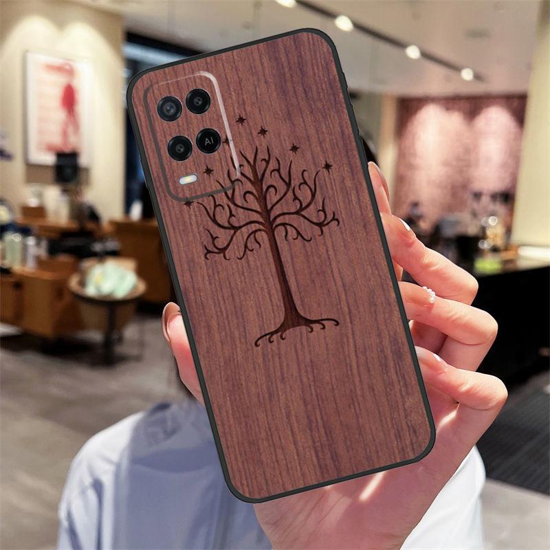 Tree Flower Bamboo Wood Case For Oppo A78 A98 A79 A18 A38 A58 A40 A60 A80 A16 A76 A96 A15 A74 A94 A54 A17 A77 Cover