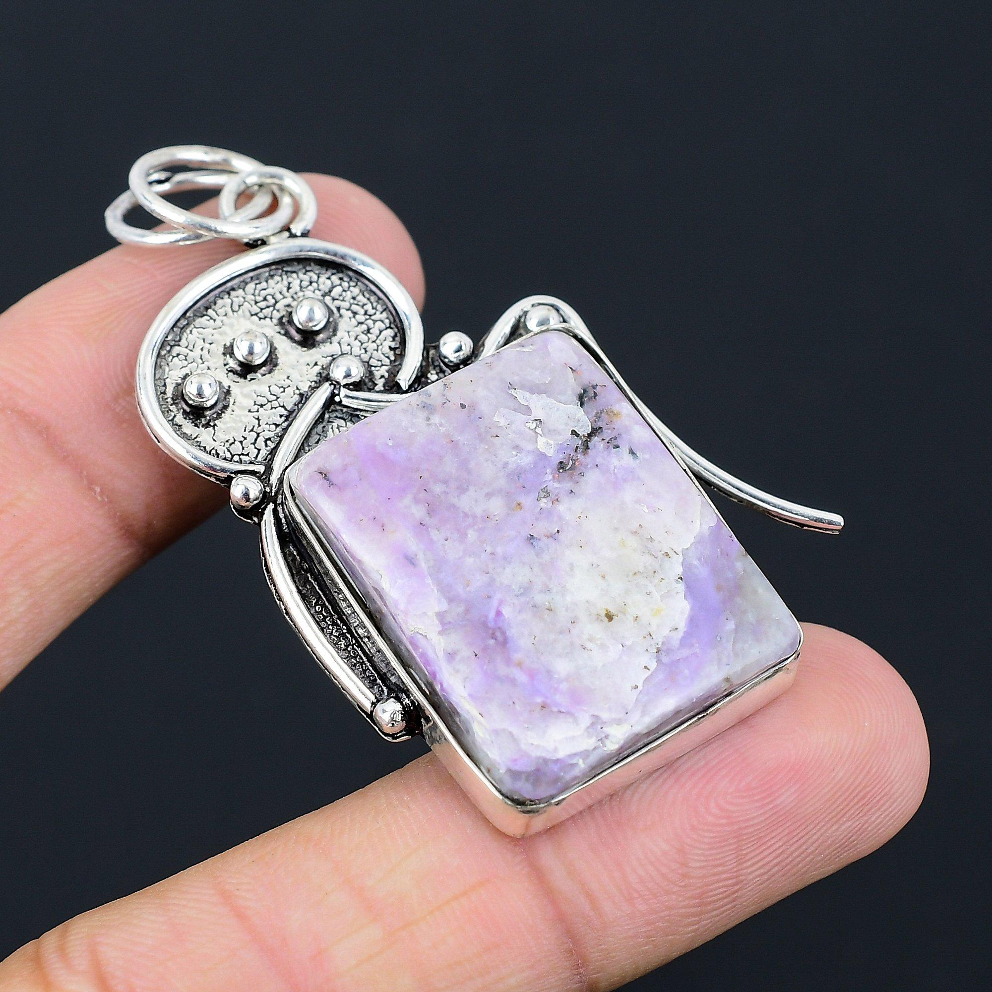 

Birthday Gift For Her Natural Charoite Gemstone Pendant 925 Sterling Silver