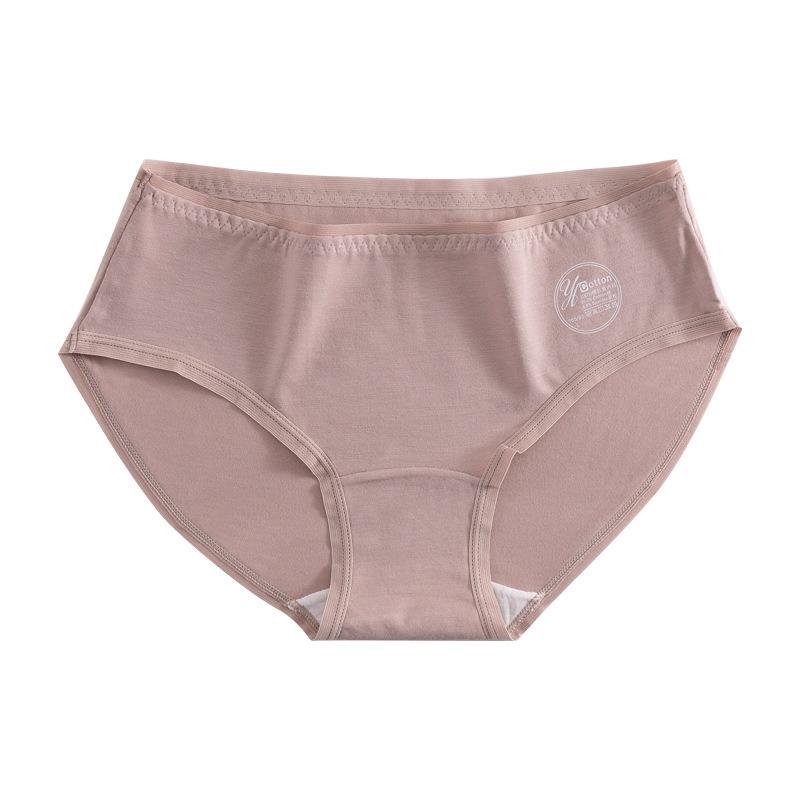Women Breathable Antibacterial Cotton Crotch Mid Waist Solid Simple Panties